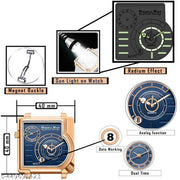 Dual Time Date Display Radium Dial  Magnetic Belt Analog Watch For Men_C31k