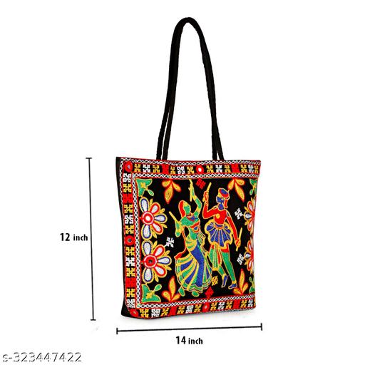 Royal Looking Cotton Traditional Ethnic Rajasthani Jaipuri Embroidered Handbag (Black)
