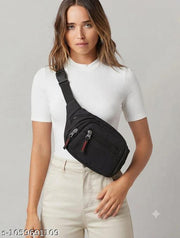 Premium Black Crossbody Shoulder Sling Bag Lightweight Unisex Travel Accessories Bag