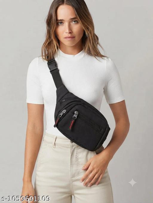 Premium Black Crossbody Shoulder Sling Bag Lightweight Unisex Travel Accessories Bag