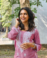 JANNAT ANBEEEY RASHA PREMIUM CHIKANKARI NEW CUTE PINK STRAIGHT SHORT KURTI