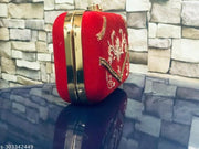 Women Stylish & Trendy Red Velvet Embroidery Clutch