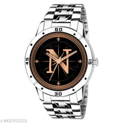 Talgo Analog Round Black Dial ALPHABET N Design Stylish Silver Stainless Steel Strap Classic Design Fancy Wrist Watch for Men and Boys, Pack of 1 - ALPHA-N-AVO-SIL-STL