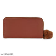  Purse Clutch Wallet for Women - PU Leather Single Zip Card Coin Holder Long Pom Pom