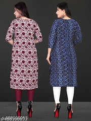 Polyster/Crepe fabric-Women Crepe Fabric Printed Straight Kurti PACK OF 2, Extra plus Size -S,M,L,XL,XXL,2XL,XXXL,3XL,4XL,5XL,6XL,7XL,8XL ( New Arrival New Design Fashionable Kurti )