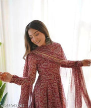 Maroon Gown With Dupatta Set