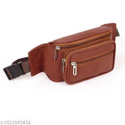 S Plus Tan Brown Kamar Pouch for Men & Women | PU Leather Waist Bag | 4 Zipper Pockets | Adjustable Belt | Travel, Running & Daily Use