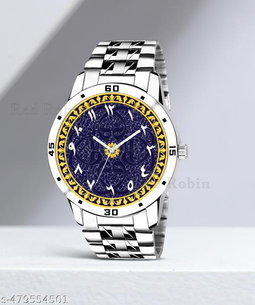 Welix Analog ISLAMIC Design Multicolour Dial Stylish Silver Stainless Steel Strap Wrist Watch for Muslim Men and Boys, Pack of 1 - IW007-ARB-AVO-SIL-STL