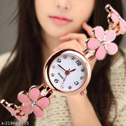 Flower Pattern Analogue Women's or Girls Watch (Rose Gold White)
