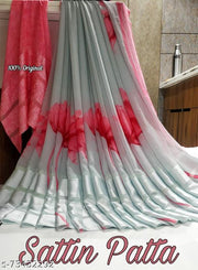 SANJANA SILK'S FANCY SATIN PATTA SAREE WITH UNSTITCHED BLOUSE PIECE