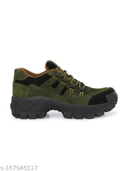 BCK5055 Men's Olive Leather Lace-Up Casual Shoes