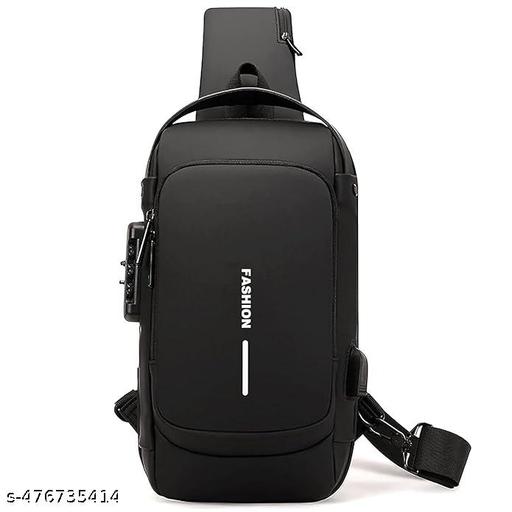 SKYFUN Waterproof Polyester Slim Unisex Crossbody Sling Bag Chest Backpack Men's Shoulder Kit Bag, Leisure Travel Handbag, Anti-Theft Chest Bag- Black