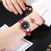 Number Dial Leather Belt Analog Wrist Watch for Women and Girls