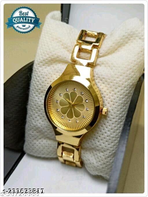 Fancy Flower Design Metal Chain Analog Watch For Womens & Girls