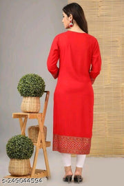 Rayon Urban365 Premium Straight Kurti/Solid Design Kurtis for Women(Red)