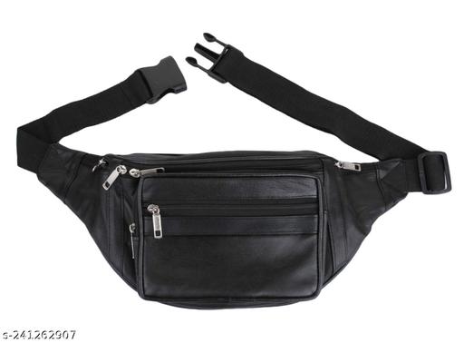USL Multipurpose Bag Black Pure Leather Stylish Waist Pouch(Black) Waist Bag