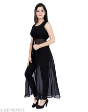 Shimao women Georgette round neck kurti (Black and Pink)