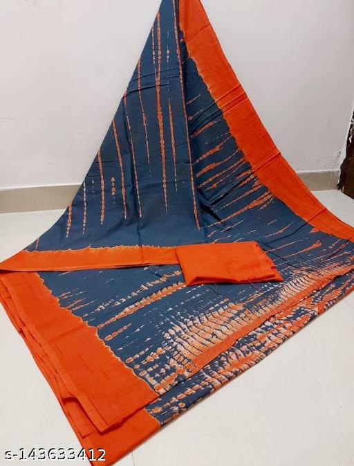 Jaipuri Hand Block Printed Soft Cotton Mulmul Saree ,Sanganeri Cotton Malmal Saree, Bagru Cotton Saree, Batic / Batik Print Cotton saree In Super Fine 92*80 Fabric Quality With Attached Blouse Piece for Woman