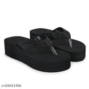 Dr lite sleeper  Girls and Women || Flower Design stylish flip flop || Black Casual Flip flop Women's & Girl's Black color Medium Heel Party wear Flip-flops