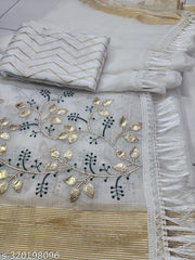 Trending Sarees Gotapati Work Sarees COTTON WHITE Embroidered Saree with Blouse