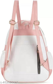 Fiago Trendy Women's Backpack | PU Leather Shoulder Bag with Elegant Lace & Pleated Design | Casual & Travel Backpack | Pink & White