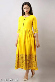 women's Rayon Printed Long Flared Anarkali Kurti