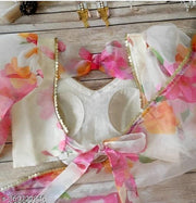 Bollywood White colour Floral Organza Saree With Fully Stiched Styles Blouse Upto 42 Size by KRADDLE
