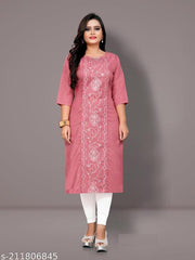 Women Plus Size Embroidered Cotton A-line Kurta