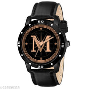 PS WATCHES Analog Round black Dial ALPHABET M Design Stylish black Strap Classic Design Fancy Watch for Men and Boys, Pack of 1 ALPHABET M-AVO-BLK-L-1