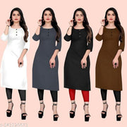 Solid Pack of 4 Casual Ethnic Plain A-Line American Crepe Fabric Light Weight Kurtis For Daily Use in Low Price