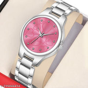 Yolako Pink Heart Dial Metal silver Belt Girls Watch