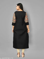 Women's Black Printed Plus Size Cotton Kurti