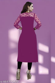 Casual American Crepe and Round Neck 3/4 Legnth Sleeve Wine Kurti (45"inches)
