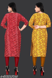 Women Crepe Printed Straight Kurti Combo of 2 PACK OF 2, Extra plus Size - S, M, L, XL, XXL, 2XL, XXXL, 3XL, 4XL, 5XL ( New Arrival New Design Fashionable Kurti )