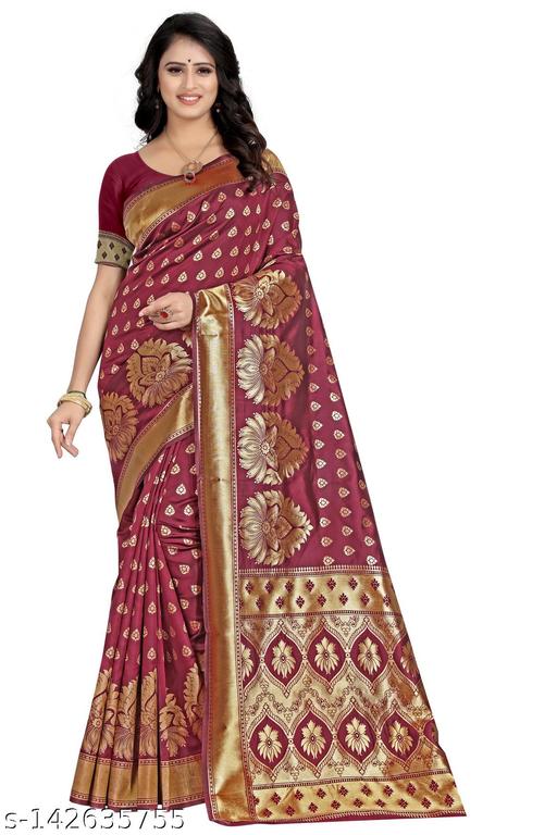 Shoppershopee Woven Kanjivaram Art Silk, Silk Blend Saree