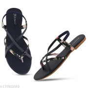 Women Stylish Fashion Navy Blue Flats Sandal