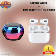 Airpro True Wireless Bluetooth Earphones with 30 Hours Playtime & Compatible for all Smartphones (White) + Mini Bluetooth Speaker Any Random Colour - COMBO