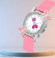 Dimond Studded Flower Design Dial PU Strap Analog Girl's and Women's PINK Watch(PACK OF 1)