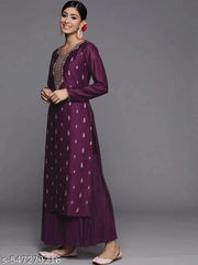SURPANTH Women Floral Motifs Sequins Work Kurta (WINE)