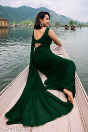 Trendy New Soft Georgette Fabric Plen Beautiful Saree For Women