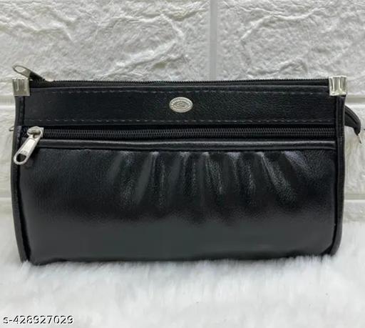 FLIKKER: Casual Women's Attractive Solid Clutch Women's Multi Zip Daily Use Black Cluthes Handbag for Girls Mobile Purse Women (Black, Pack of: 1)