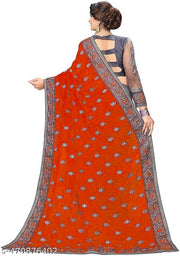 SEMIZOXIS Embroidered, Embellished Bollywood Net, Art Silk Saree