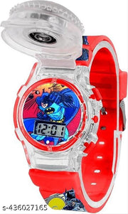 Digital Dial Cartoon Revolving Cap Glowing Light Cartoon Printed Strap Colorful Kids Watch for Boys & Girls /BATMAN