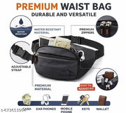 MOUNTER Vegan Leather Water Resistant Waist Bag for Men & Women | Chest Sling & Running Bag | Lightweight Crossbody Travel Fanny Pack for Gym, Jogging, Cycling & Daily Use (Black)