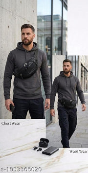 Black Printed Bum Waist and Chest Bag Men and Women