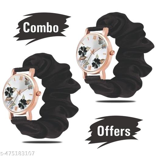 Black Ribbin Belt | Flower  Dial | Girl’s Watch_Combo
