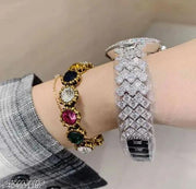 Amigos Women’s Rose Gold Crystal Studded Analog Watch | Diamond Look Bracelet Strap | Water Resistant Party Wear Watch for Girls & Women