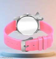 Stylish Diamond-Studded Analog Watch with Floral Design Dial & Pink PU Strap