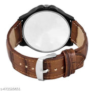 Prathshya Analog Round Black Dial ALPHABET R Design Stylish Brown Leather Strap Classic Design Fancy Wrist Watch for Men and Boys, Pack of 1 - ALPHA-R-3K-BLK-DBRW-CRL