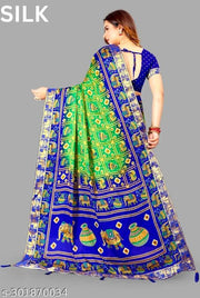 Green Patola Saree (Silk)Tassels and Latkens With Running Blouse